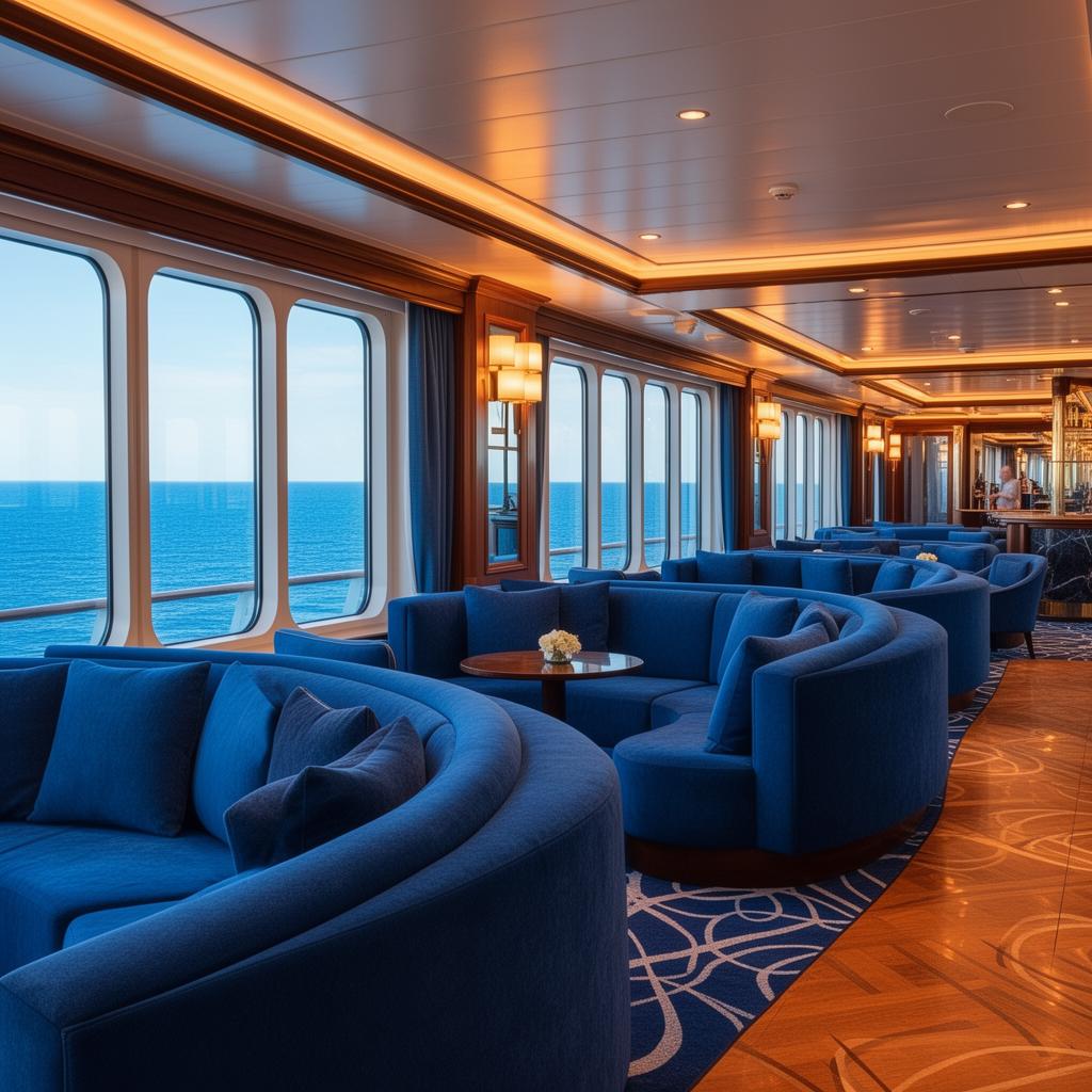Cruise ship lounge interior featuring custom upholstery
